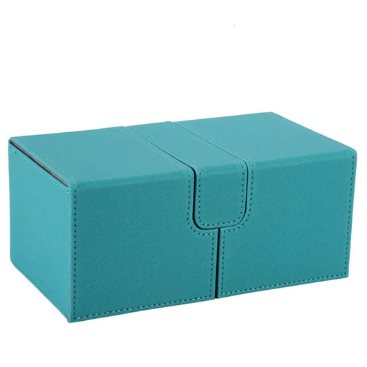 (200+) Light Blue Card Deck Box 3 Drawer Design with Dice Tray Card Deck Case PU Leather