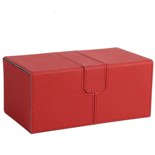 (200+) Red Card Deck Box 3 Drawer Design with Dice Tray Card Deck Case PU Leather