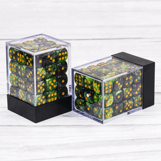 36 Green/Black 12mm Pips Dice With Plastic Box
