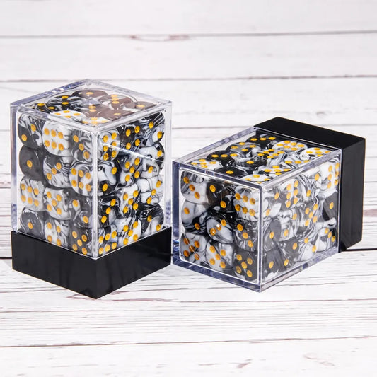 36 White/Black 12mm Pips Dice With Plastic Box