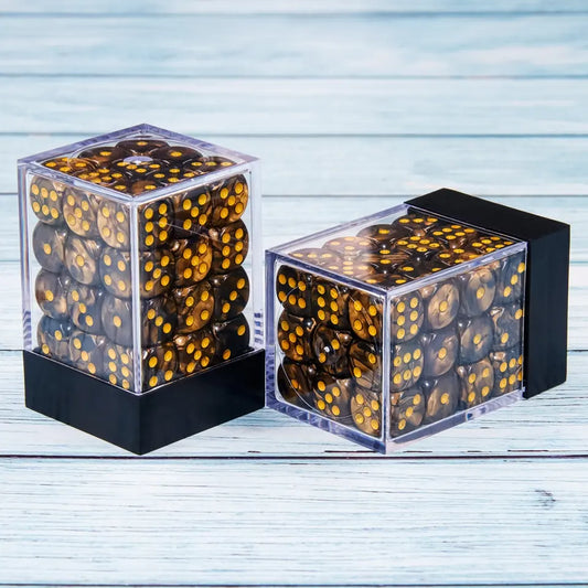 36 Yellow/Black 12mm Pips Dice With Plastic Box