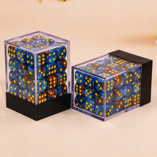 36 Blue/Brown 12mm Pips Dice With Plastic Box